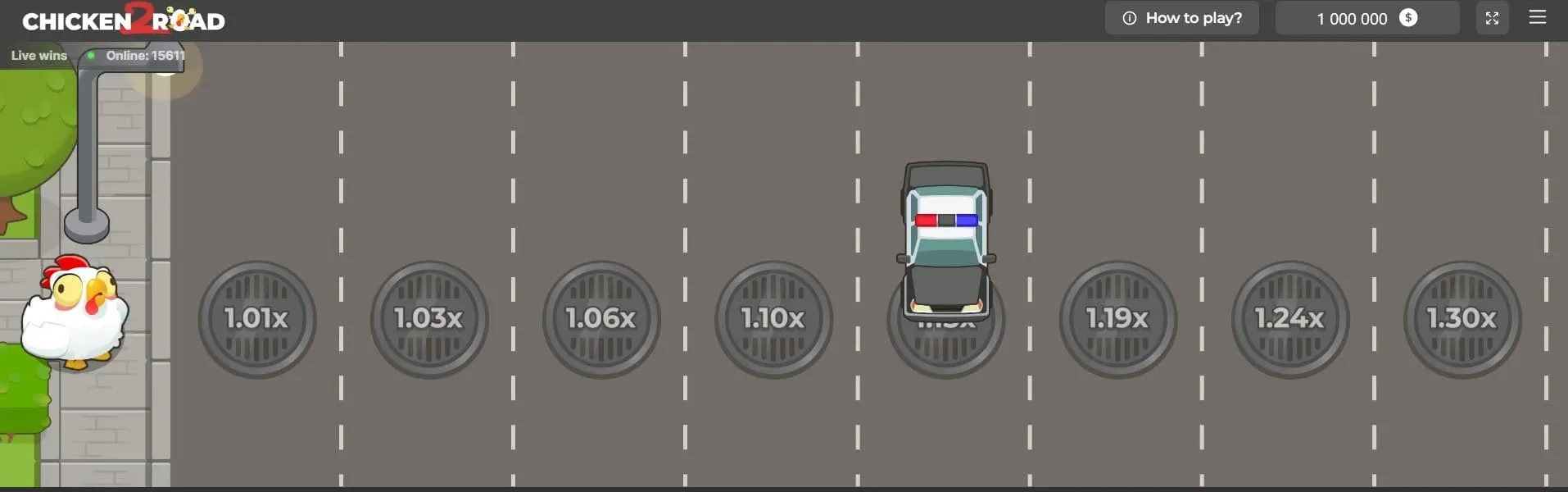 La scala Easy di Chicken Road 2: 1,01x, 1,03x, 1,06x, 1,10x, 1,19x, 1,24x, 1,30x