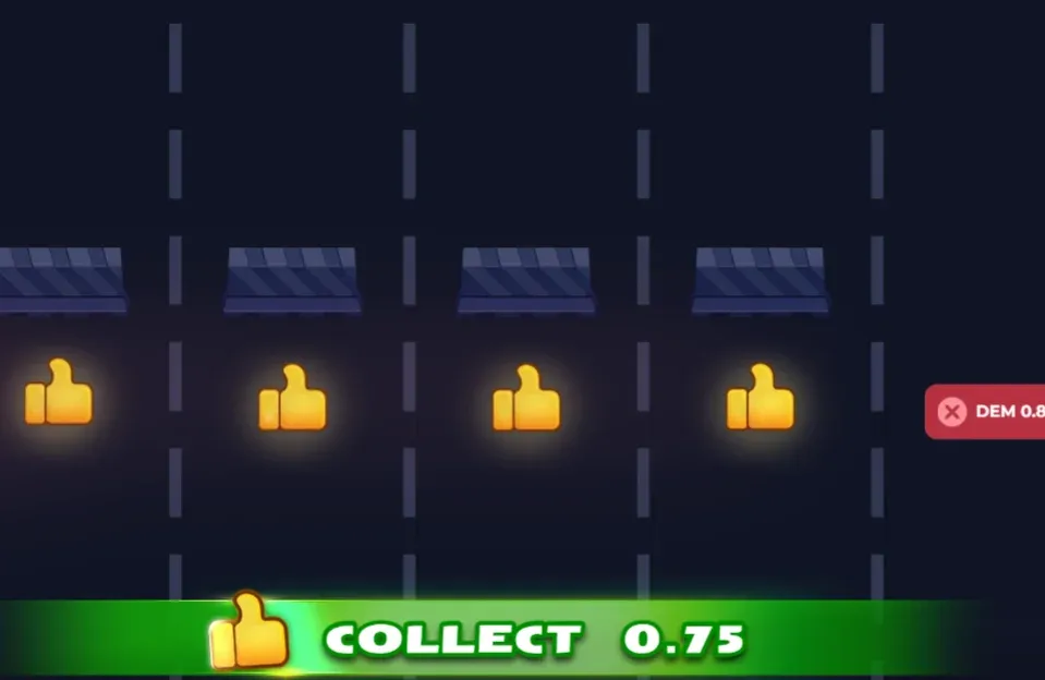 Schermata di incasso di Uncrossable Rush con il pulsante COLLECT