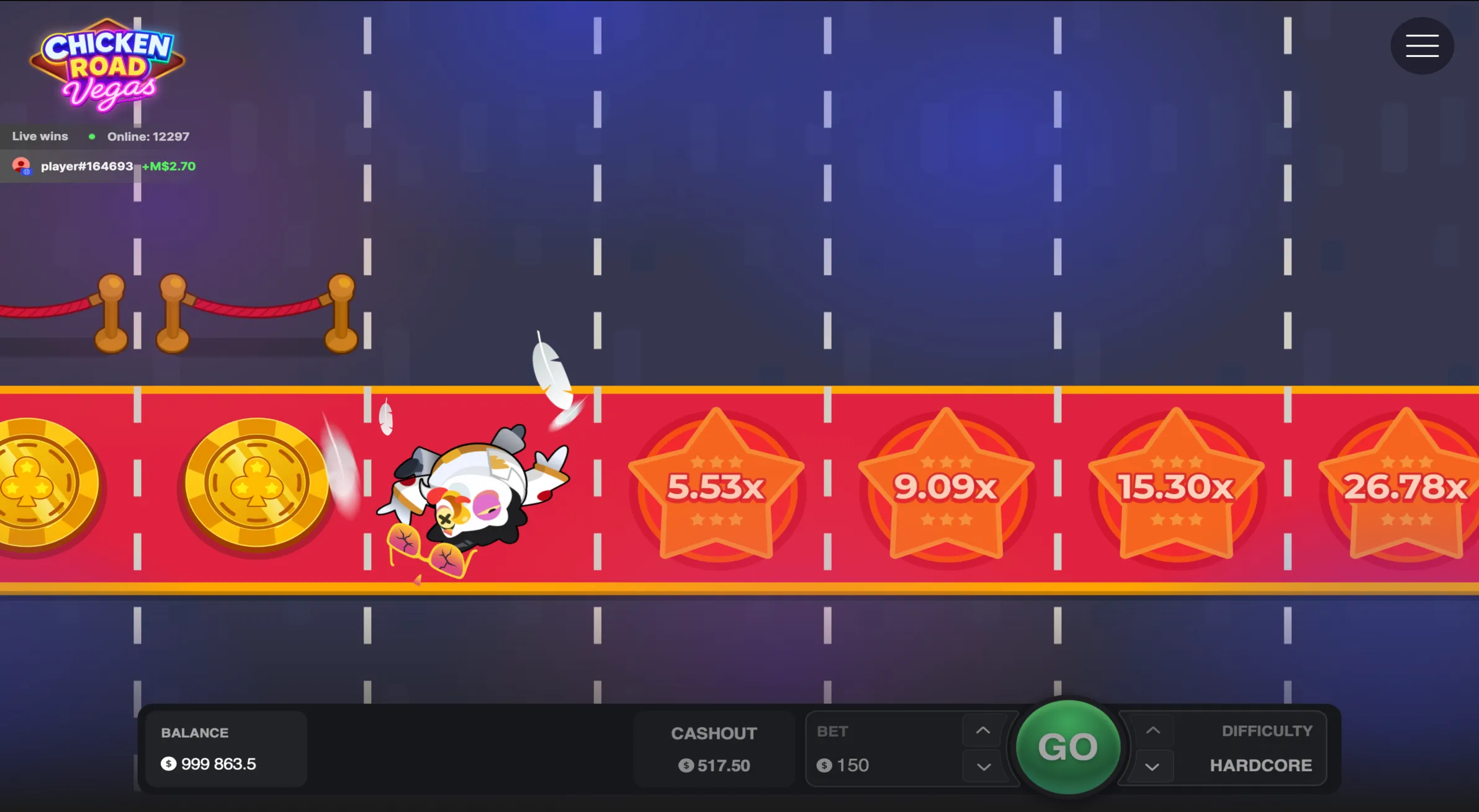 Partita persa su Chicken Road Vegas, con la gallina fermata dal traffico